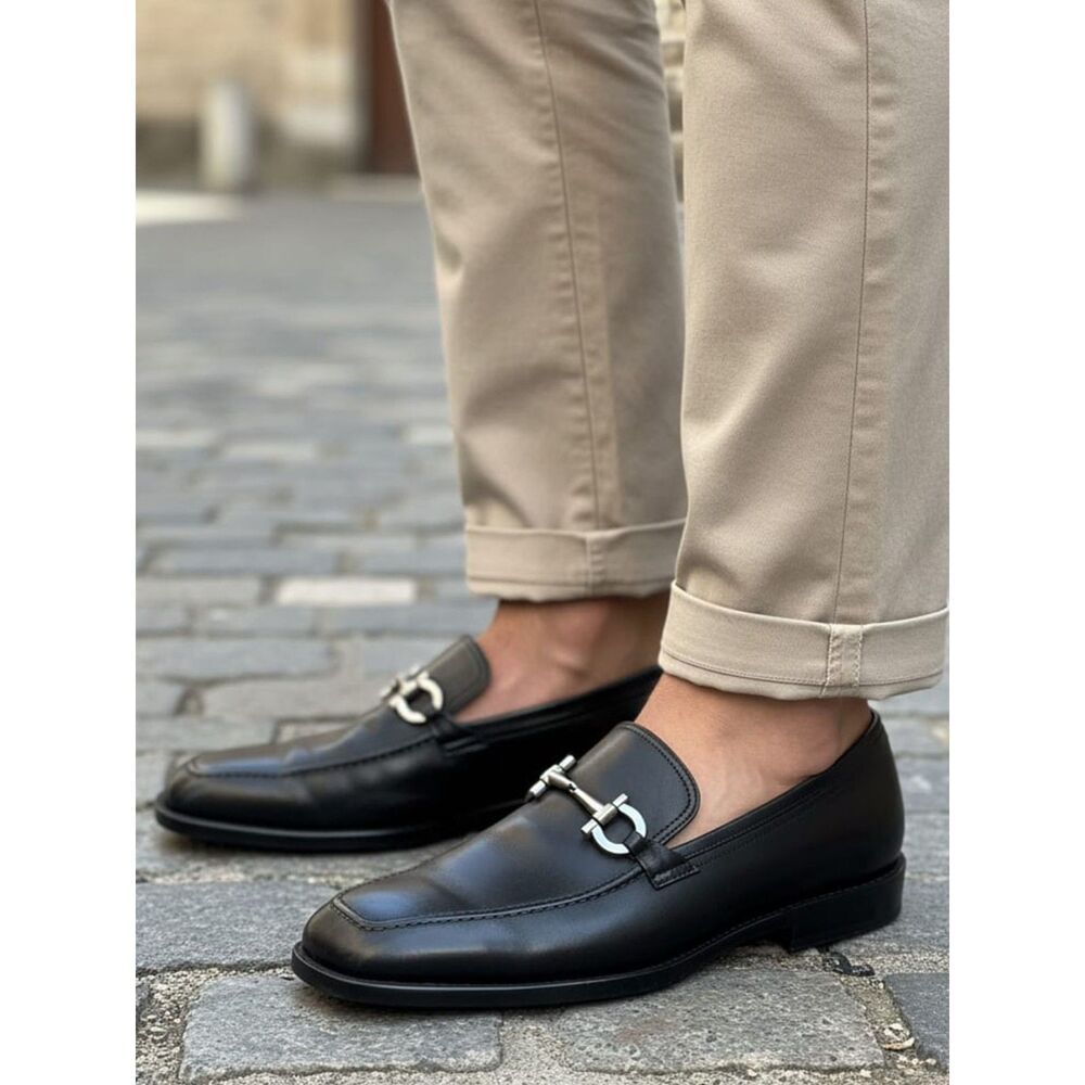 Salvatore Ferragamo Men’s Black Leather Loafers - Size 10.5